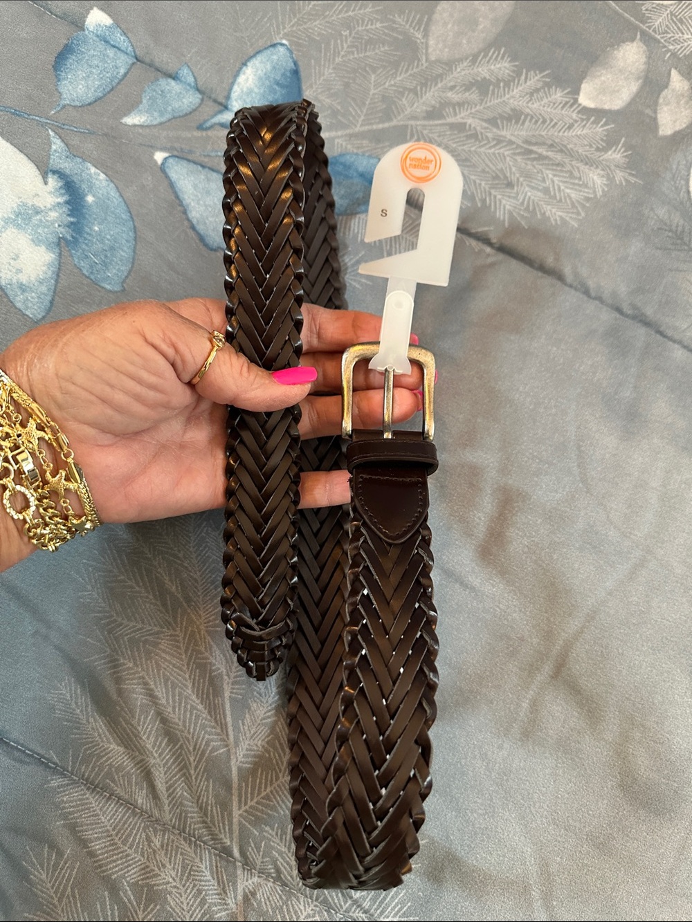 NWT Wonder Nation kids Woven Leather Like Belt in Dark Brown Sz S 🤎 - Picture 3 of 9